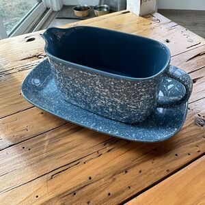 🌞 Vintage Mikasa Country Blue Gravy Boat & Under Plate